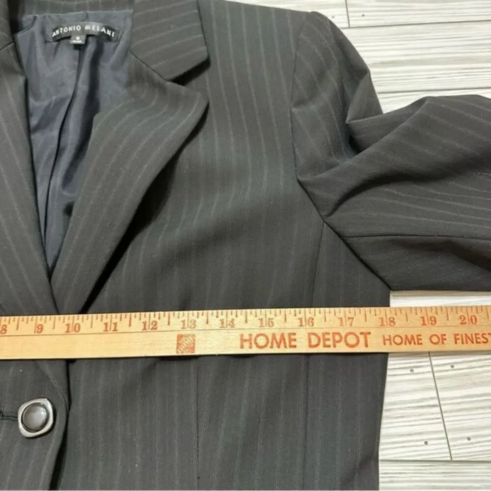 ANTONIO MELANI PINSTRIPE 2 BUTTON‎ LONG BLAZER BLACK CAREERWEAR 6